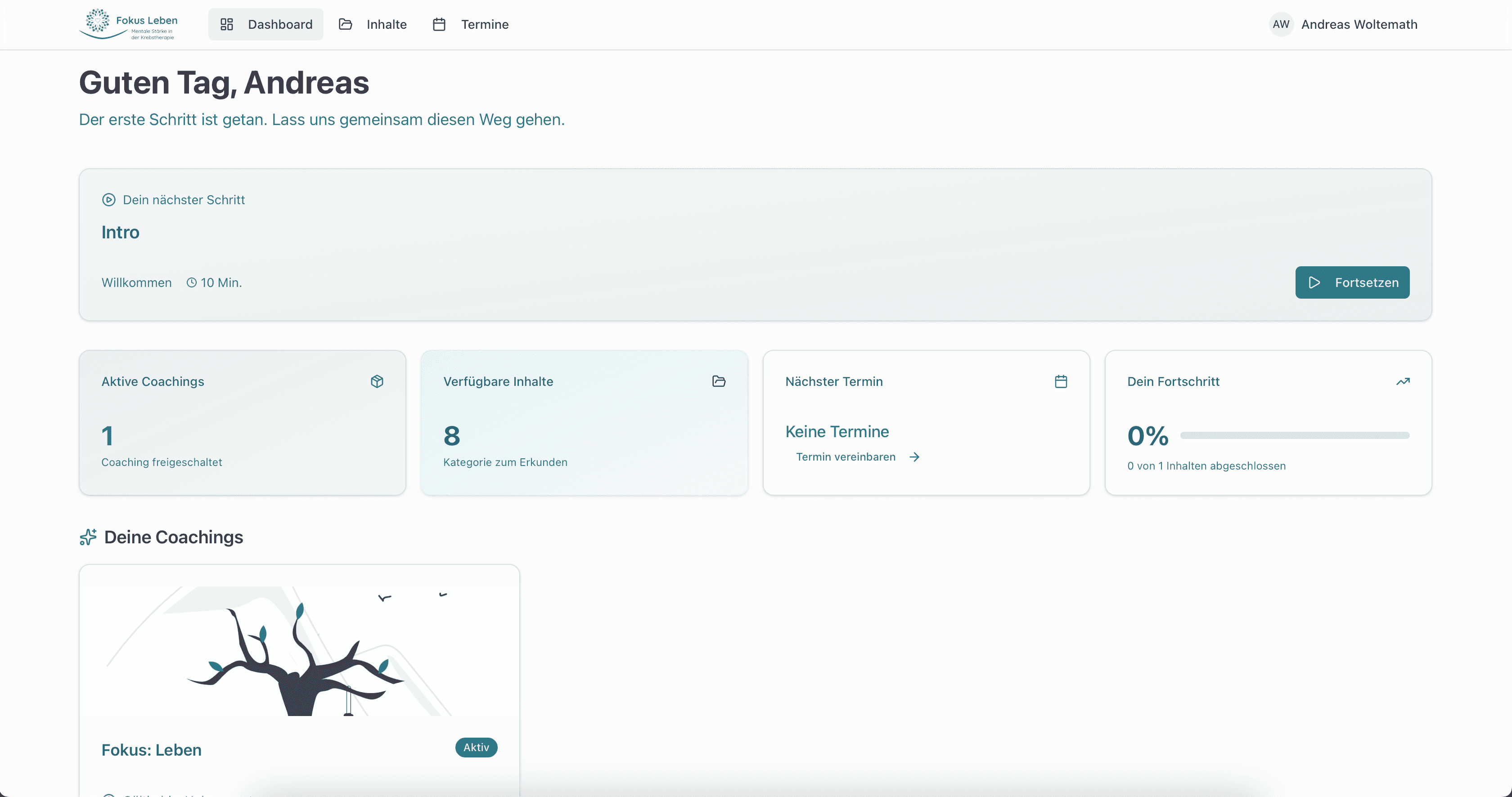 Screenshot der Webapp für die Coachings